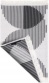 Kétoldalas Szőnyeg Fekete Krém Félkör Vonalak Rojtokkal Orient 80x150 cm