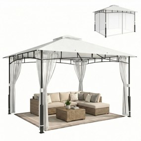 Outsunny pavilon 3,6 x 3,0 m (360 x 300 x 275 cm) — vízlepergető fém kerti pavilon szúnyoghálóval, dupla tetővel, faerezetű oszlopokkal, fekete | Aoso