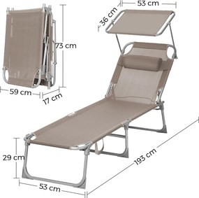 LAGUNA kerti napozóágy állítható napellenzővel, 193x59x30cm, barna-szürke (taupe) SongmicsHome