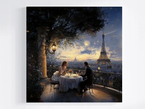 Vászonkép Canvas Párizs Torony Terasz Kilátás Pár Vacsora Este 40x40
