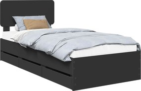 vidaXL Ágykeret fejtámlával fiókkal Fekete 90 x 200 cm Mérnöki fa