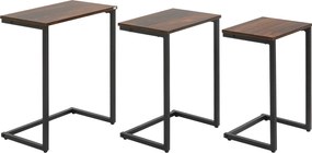HOMCOM 3-Darabos Fésülhető Asztal, Helytakarékos Dodeg Asztalok, C-Alakú Kávézóasztalok Acélvázban, Ipari Dizájnban, Rusztikus Barna | Aosom