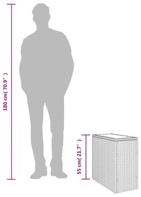 fekete polyrattan üveglapos kerti kisasztal 58 x 27,5 x 55 cm
