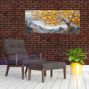 Kép – Fa arany levelekkel (120x50 cm)