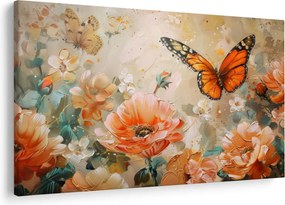 Kép - Pillangó és virágok, olajfestmény (90x60 cm)