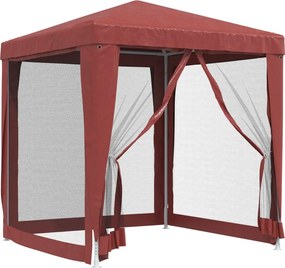 vidaXL piros HDPE rendezvénysátor 4 hálós oldalfallal 2 x 2 m