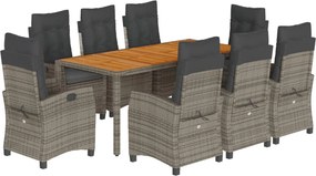 vidaXL 9 részes szürke polyrattan kerti étkezőgarnitúra párnával