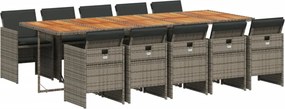 vidaXL 11 részes szürke polyrattan kerti ülőgarnitúra párnákkal
