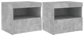 2 db betonszürke éjjeliszekrény LED-fényekkel 50x40x45 cm