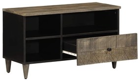 fekete tömör mangófa TV-szekrény 80 x 33 x 46 cm