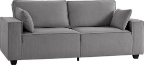 HOMCOM 3 személyes kanapé, 218 cm széles, széles karfákkal, 2 párnával, kényelmes kordbársony ülőgarnitúra, párnázott kárpitozás, világosszürke | Aoso