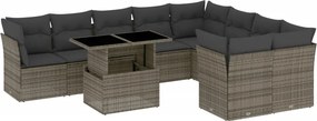 vidaXL 10 részes szürke polyrattan kerti ülőgarnitúra párnákkal