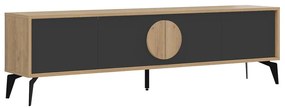 Fekete-natúr színű TV-állvány tölgyfa dekorral 180x51 cm Vae – Marckeric