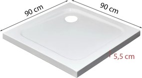 Modena Slim szögletes alacsony akril zuhanytálca, 90x90x5,5 cm-es méretben