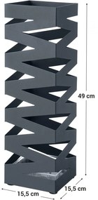 Esernyőtartó négyzet alakú, akasztókkal, antracit szürke 15x15x49cm