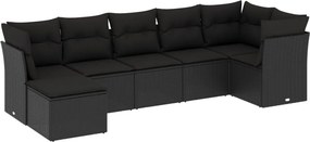 vidaXL 7 részes fekete polyrattan kerti ülőgarnitúra párnával