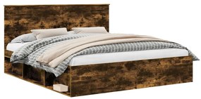 vidaXL Ágykeret fejtámlával Füstölt tölgy 180 x 200 cm Tömör fenyőfa