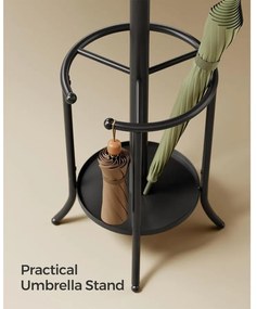 Szabadon álló ruhafogas esernyőtartóval, fekete