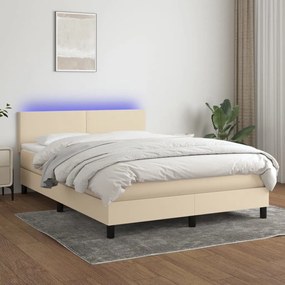 krémszínű szövet rugós és LED-es ágy matraccal 140x200 cm
