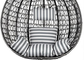 Fekete függő fotel KOKON állvánnyal, fehér-szürke párna