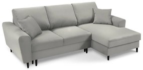 Világosszürke kordbársony kinyitható tárolóhelyes sarokkanapé (jobb oldali-heverő résszel) Kyoto – Cosmopolitan Design