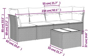 5 részes szürke polyrattan kerti ülőgarnitúra párnákkal