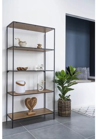 Vita polc, 5 polcos, tölgy hatású, fekete keret 80x36x170 cm