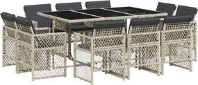 vidaXL 11 részes világosszürke polyrattan kerti ülőgarnitúra párnákkal