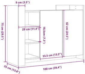 füstös tölgy színű szerelt fa tálalószekrény 100 x 35 x 75 cm