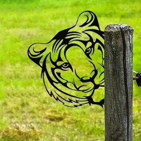Tigris alakú fém kerti dekoráció oszlopkerítések díszítéséhez