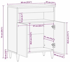 Széf polcokkal Fekete és Arany 60 x 33 x 75 cm tömör mangófa
