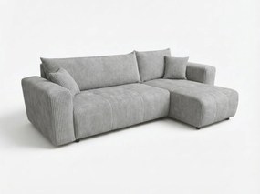 Világosszürke kinyitható sarokkanapé SORELA CORD, kétoldalas + 2 ingyenes párnácska