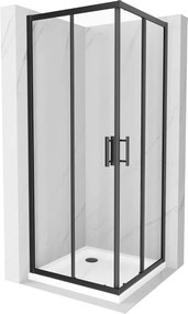 Mexen Rio, szögletes zuhany tolóajtóval 80 (ajtó) x 80 (ajtó) x 190 cm, 5mm átlátszó üveg, fekete profil + fehér SLIM zuhanytálca, 860-080-080-70-00-…