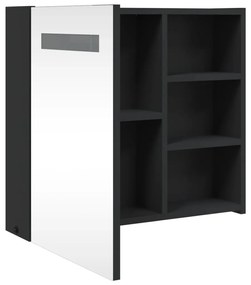 fekete tükrös fürdőszobaszekrény LED-del 60 x 13 x 52 cm