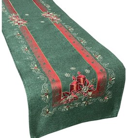 Karácsonyi zöld hímzett asztali futó Szélesség: 40 cm | Hosszúság: 200 cm