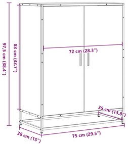 vidaXL fekete szerelt fa és fém cipőszekrény 75 x 38 x 97,5 cm