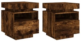 2 db sonoma tölgy éjjeliszekrény LED-fényekkel 40x39x48,5 cm