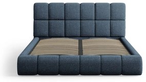 Sötétkék kárpitozott franciaágy tárolóhellyel, ágyráccsal 200x200 cm Bellis – Micadoni Home
