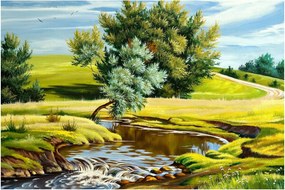 Kép - folyó a rétek között,, olajfestmény (90x60 cm)