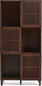 Sötétbarna könyvespolc tolóajtóval, diófa dekorral 84,5x170x42,5 cm Beyla – Kave Home