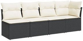 4 személyes fekete polyrattan kerti kanapé párnával