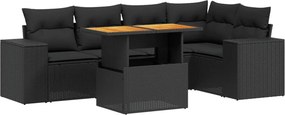 vidaXL 6 részes fekete polyrattan kerti ülőgarnitúra párnákkal