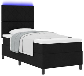 Rugós Ágy Matraccal és LED világítással, Fekete, 90 x 190 cm, Szövet