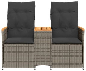 2 személyes szürke polyrattan dönthető kerti kanapé asztallal