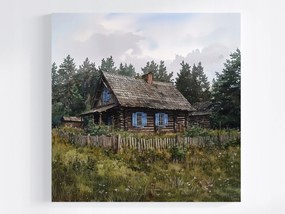 Vászonkép Canvas Tájkép Alföld Vidék Skanzen Ház Kunyhó Kert 80x80
