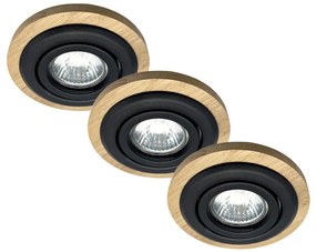 3 darabos TOBBY süllyesztett mennyezeti lámpa 1xGU10/20W/230V, Ø 11,5 cm, tölgy/fekete