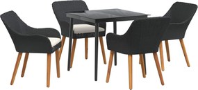 vidaXL Kert étkező szett párnával 5 pcs Fekete polirattan