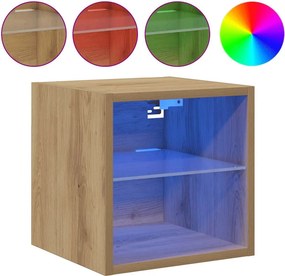 vidaXL kézműves tölgy színű fali TV-szekrény LED-ekkel 30x28,5x30 cm