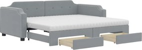 vidaXL világosszürke kihúzható szövet heverő fiókokkal 90 x 200 cm