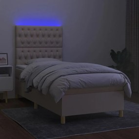 krémszínű szövet rugós és LED-es ágy matraccal 80 x 200 cm